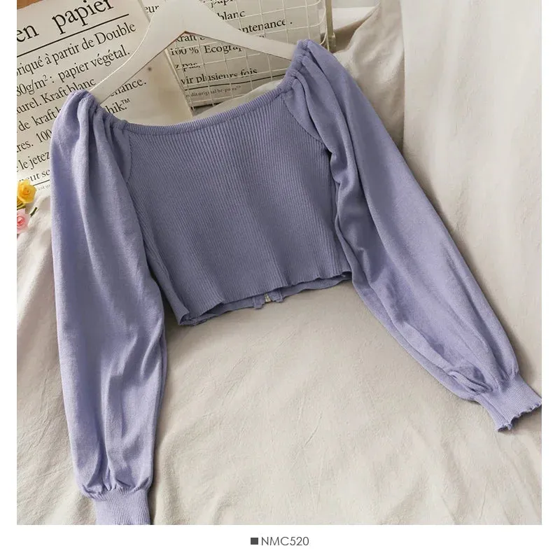 Trendy Y2K Acubi Aesthetic Zip Crop Top | Women's Sexy Off-Shoulder Long Sleeve Top
