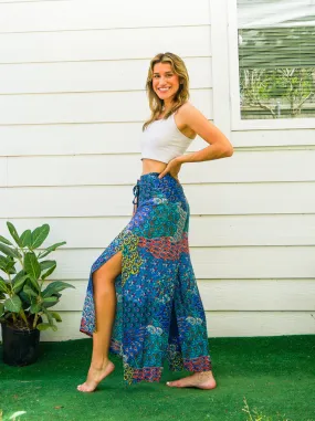 Turquoise Peacock Palazzo Wrap Pants