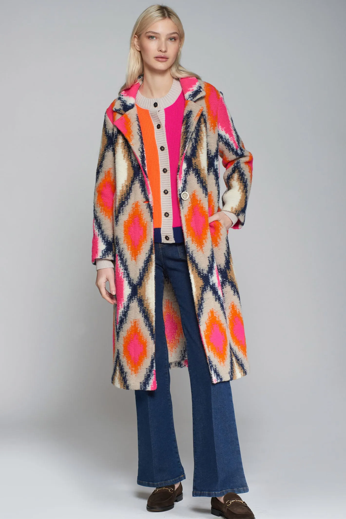 Vilagallo Coat Orange Ikat Pattern 31589