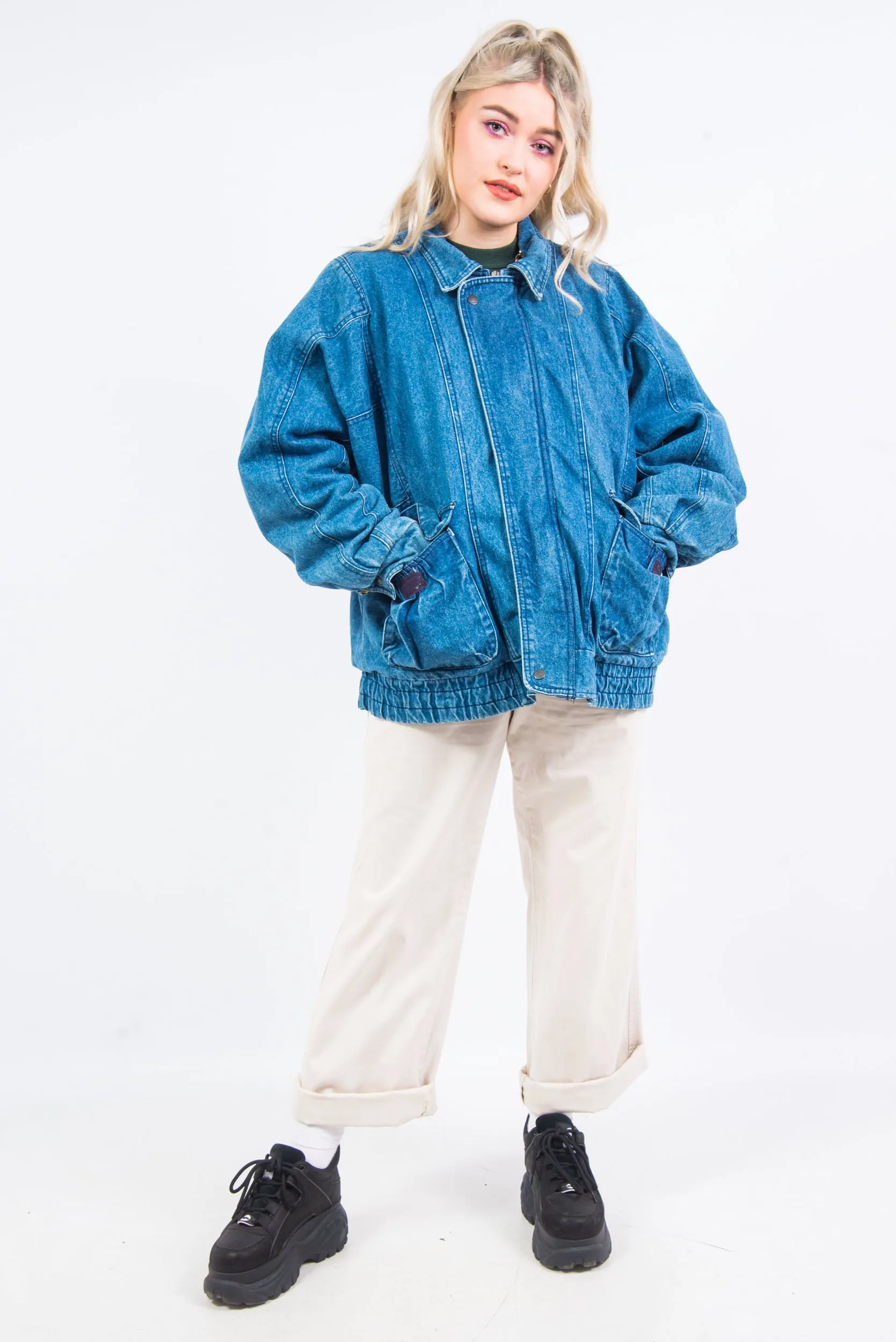 Vintage 90's Lined Denim Bomber Jacket