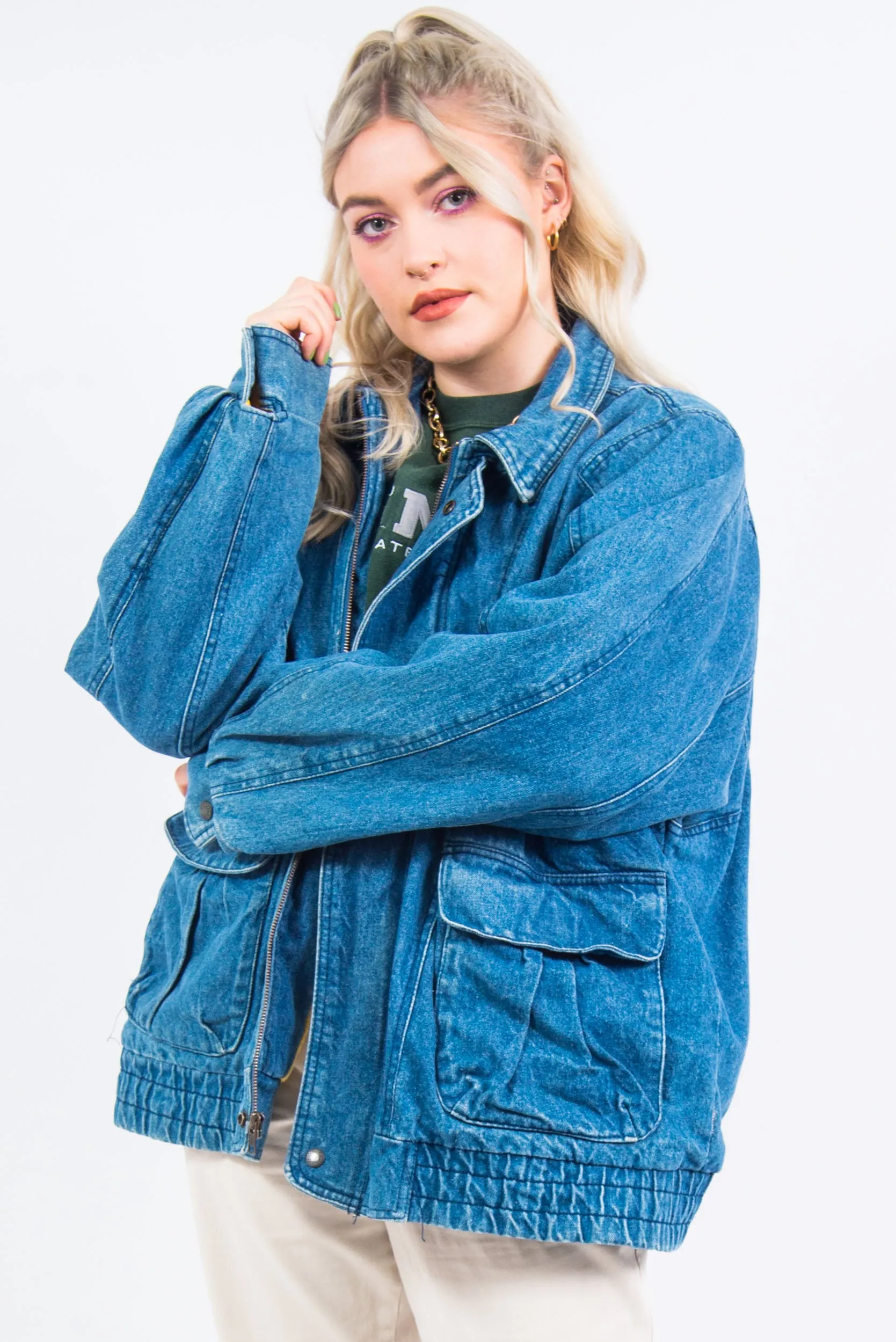 Vintage 90's Lined Denim Bomber Jacket