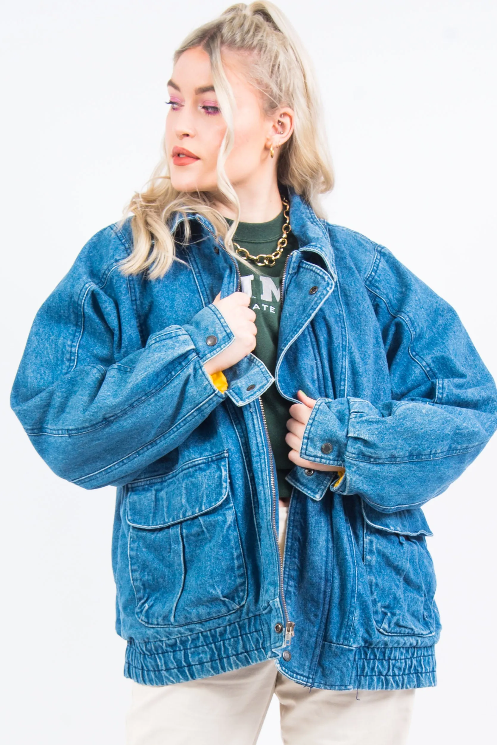 Vintage 90's Lined Denim Bomber Jacket