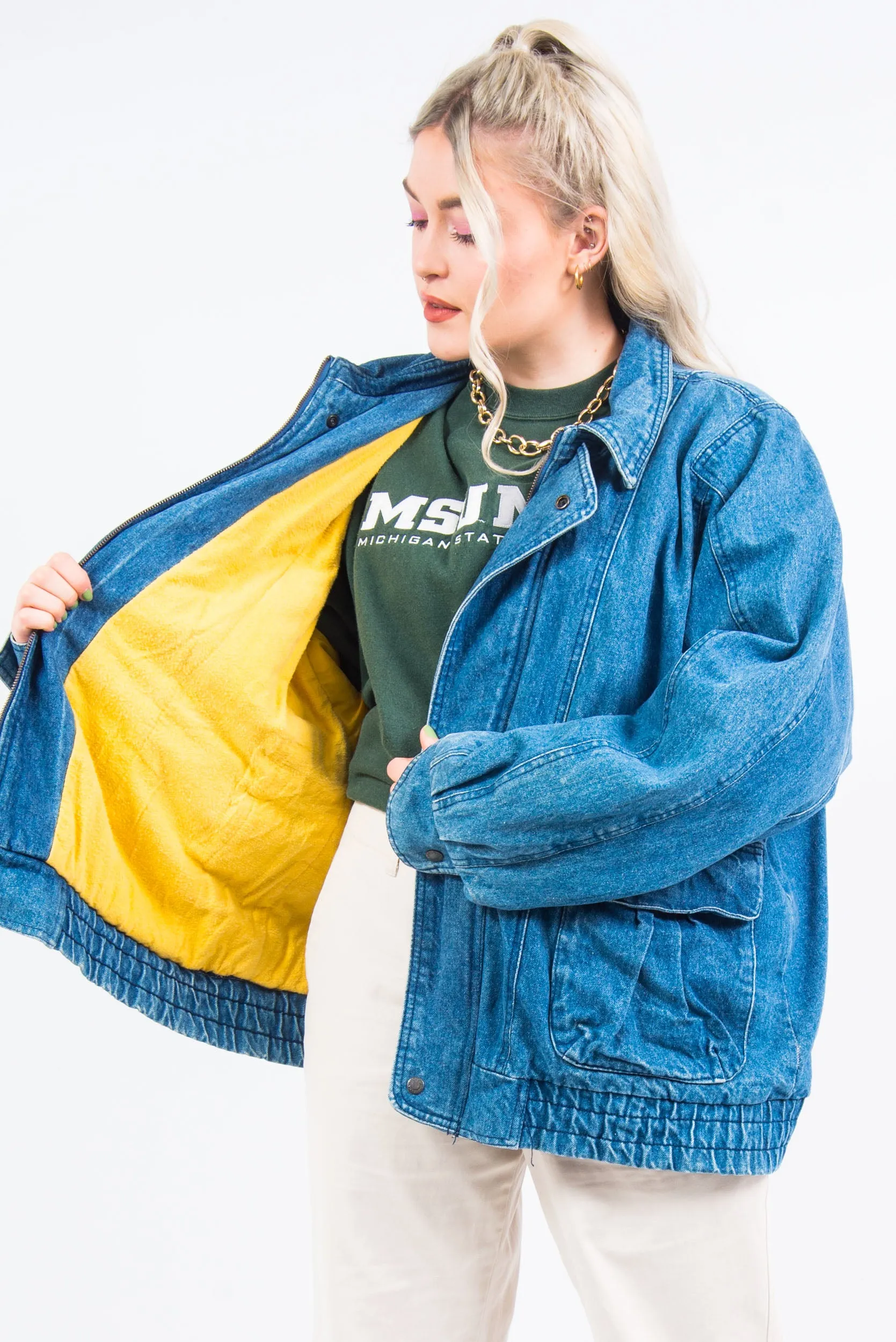 Vintage 90's Lined Denim Bomber Jacket
