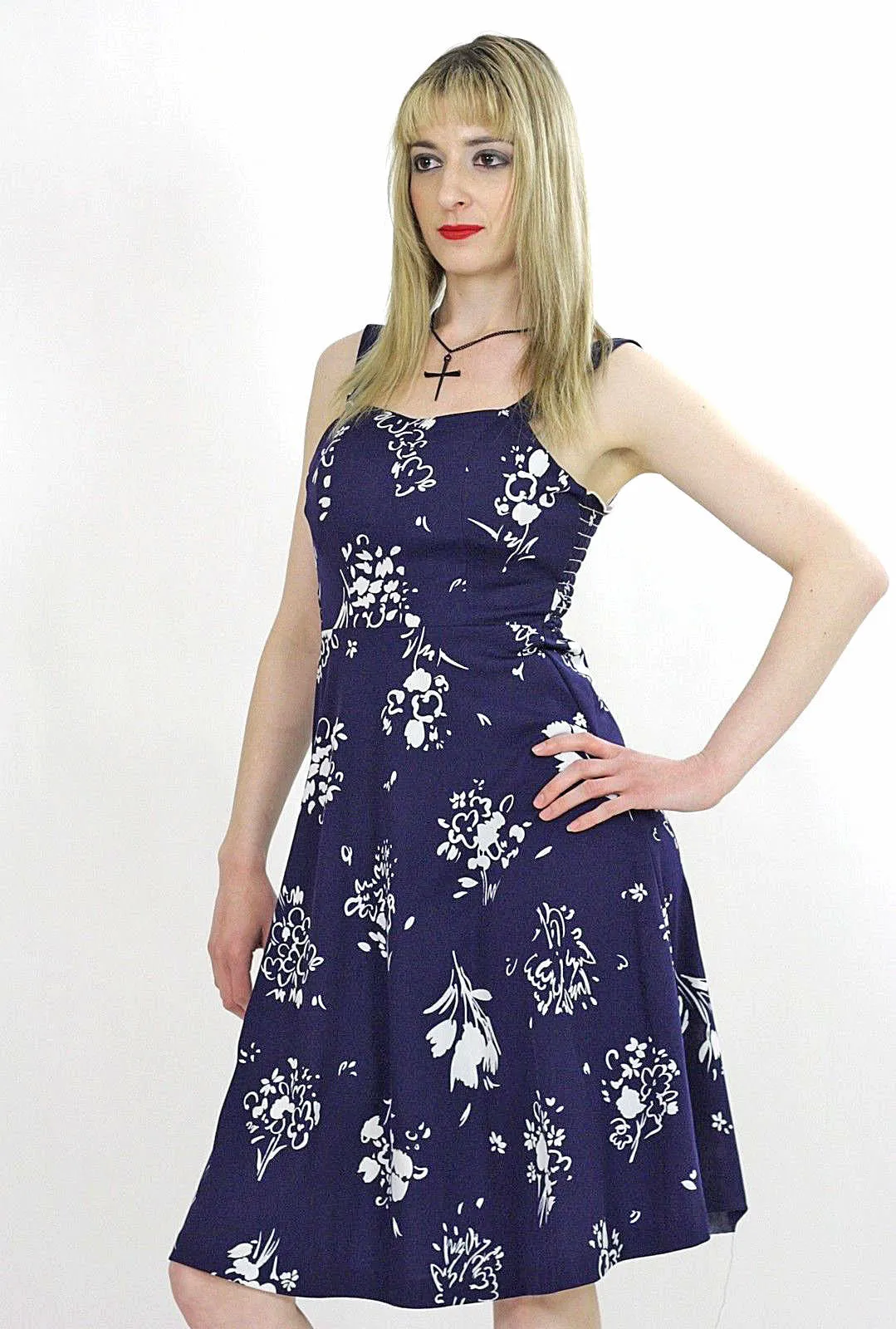 Vintage Boho navy floral sun dress