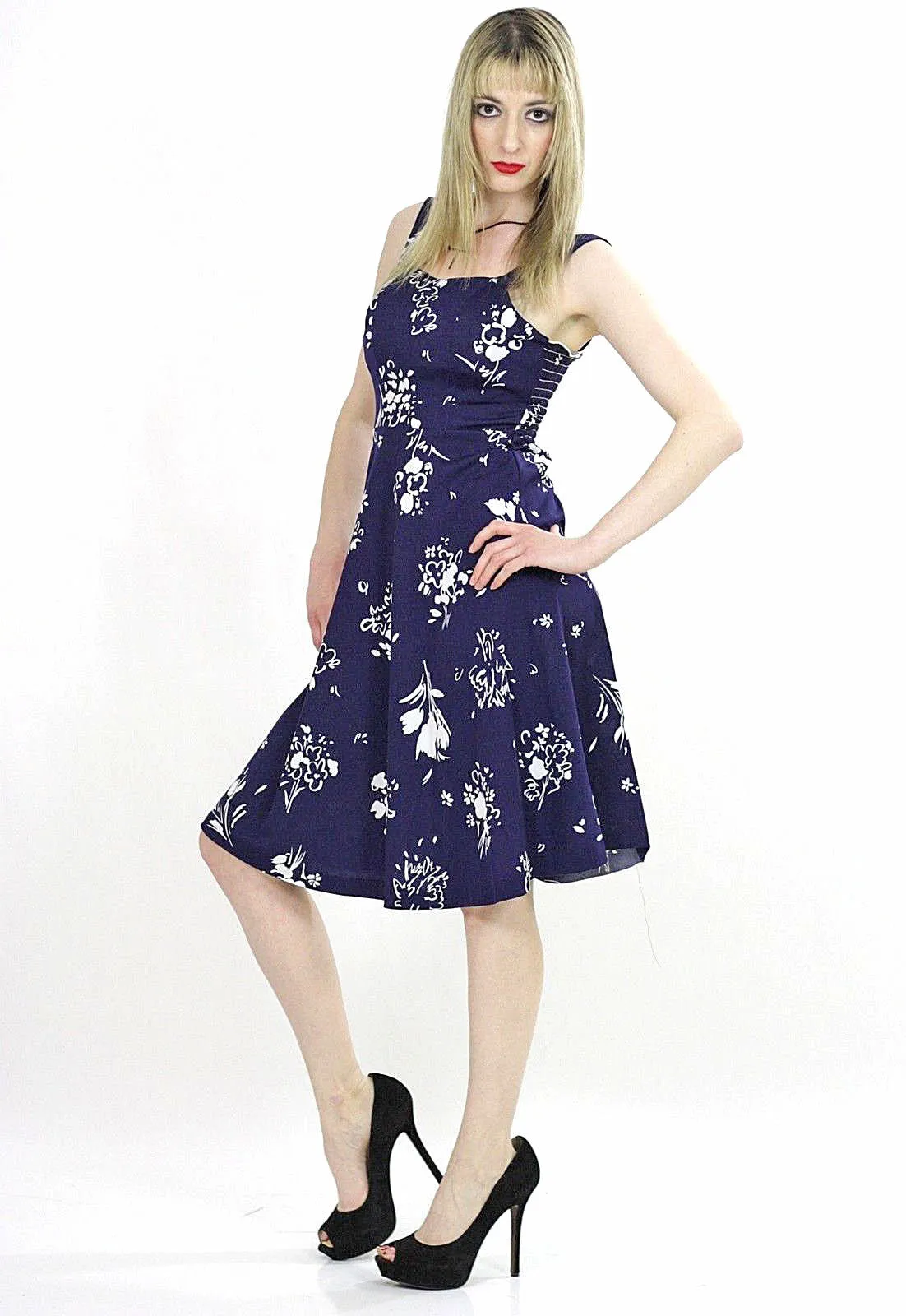 Vintage Boho navy floral sun dress