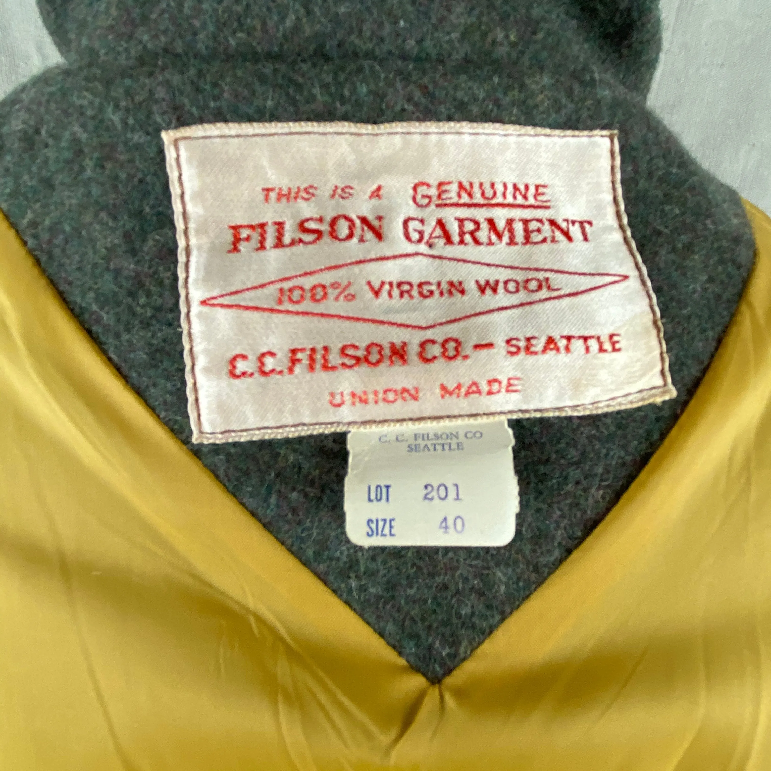 Vintage Union Made Filson Wool Car Coat Lot 201 Size 40