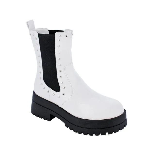 Women's Platform Boots Chunky Block Heel Elastic Non-Slip Combat Booties