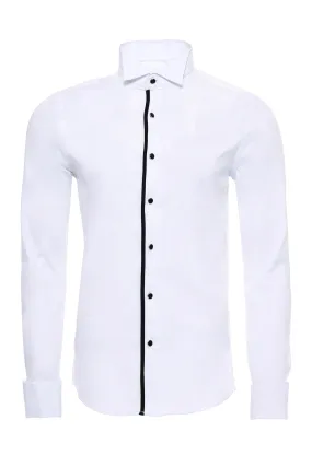 WSS Black Buttoned Long Sleeves White Men Tuxedo Shirt  - Singen