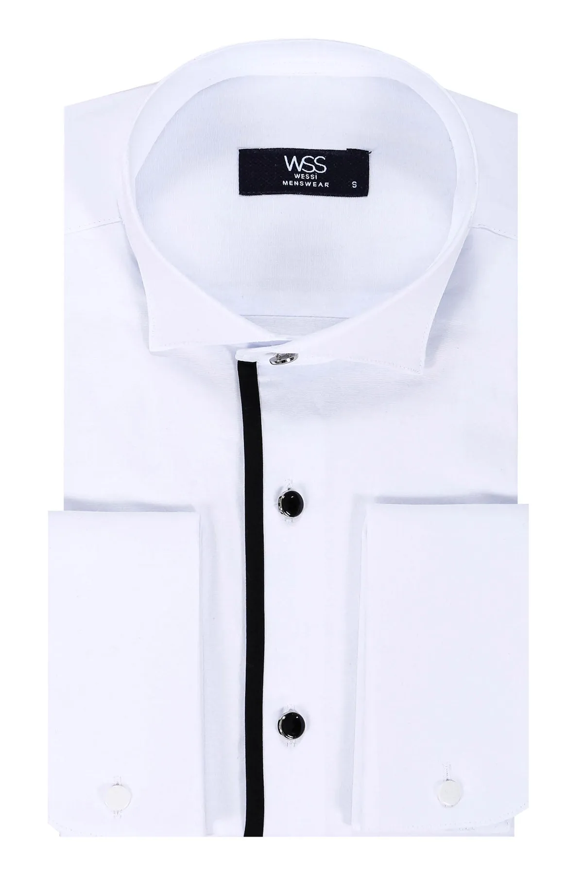 WSS Black Buttoned Long Sleeves White Men Tuxedo Shirt  - Singen
