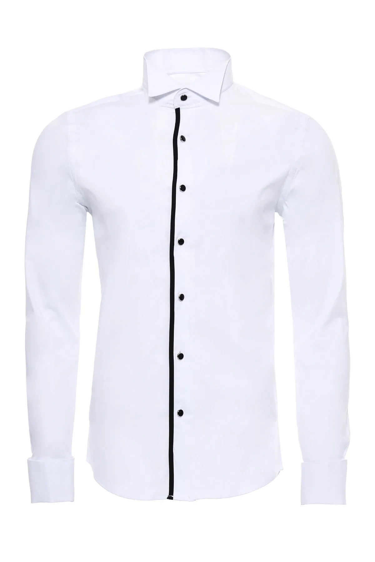 WSS Black Buttoned Long Sleeves White Men Tuxedo Shirt  - Singen